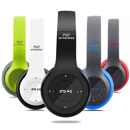 P47 Foldable Bluetooth Wireless Headphones with Built-in Microphone, FM Radio, TF Card Support, for PC, TV, Smartphones,