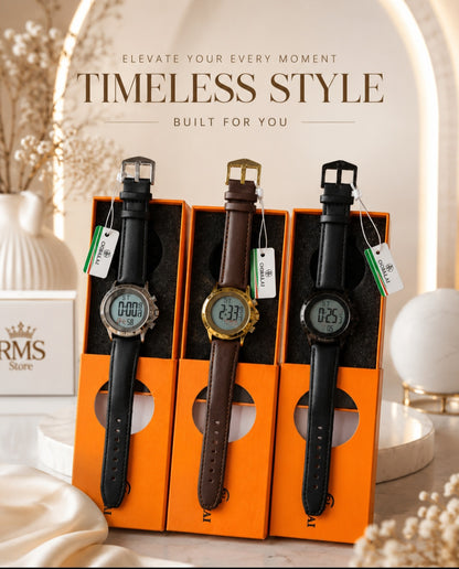 RMS Elite Digital Leather Watch – Premium Men’s Wristwatch