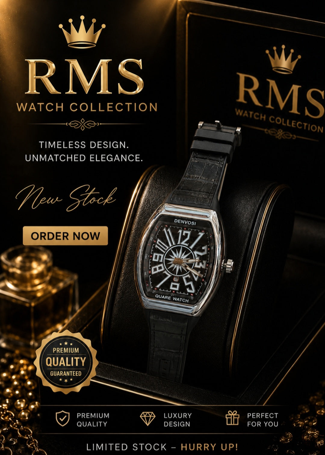 Luxury Men’s Black Watch – Premium Analog Wristwatch | RMS Watch Collection